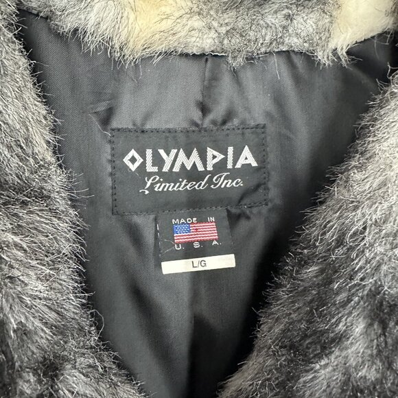 Vintage Olympia Limited Inc Womens Gray Black Faux Fur Coat Size L Made In USA - Picture 2 of 7